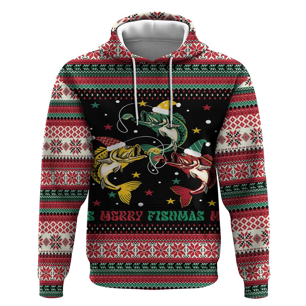 Funny Fishmas Bass Zip Hoodie Christmas Santa Hat Lights - Wonder Print Shop
