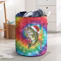 Funny Fishmas Bass Laundry Basket Merry Fishmas Tie-dye Christmas Vibes - Wonder Print Shop