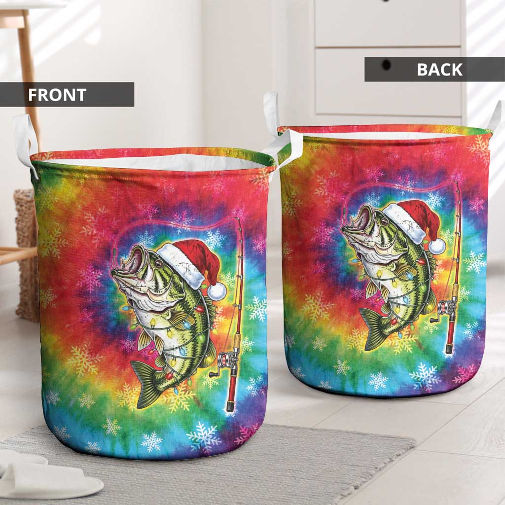 Funny Fishmas Bass Laundry Basket Merry Fishmas Tie-dye Christmas Vibes - Wonder Print Shop