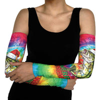 Funny Fishmas Bass Arm Sleeves Merry Fishmas Tie-dye Christmas Vibes - Wonder Print Shop