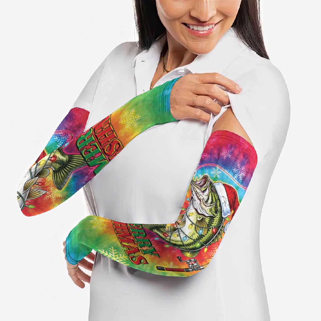 Funny Fishmas Bass Arm Sleeves Merry Fishmas Tie-dye Christmas Vibes - Wonder Print Shop