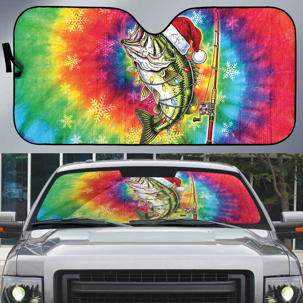 Funny Fishmas Bass Auto Sun Shade Merry Fishmas Tie-dye Christmas Vibes - Wonder Print Shop
