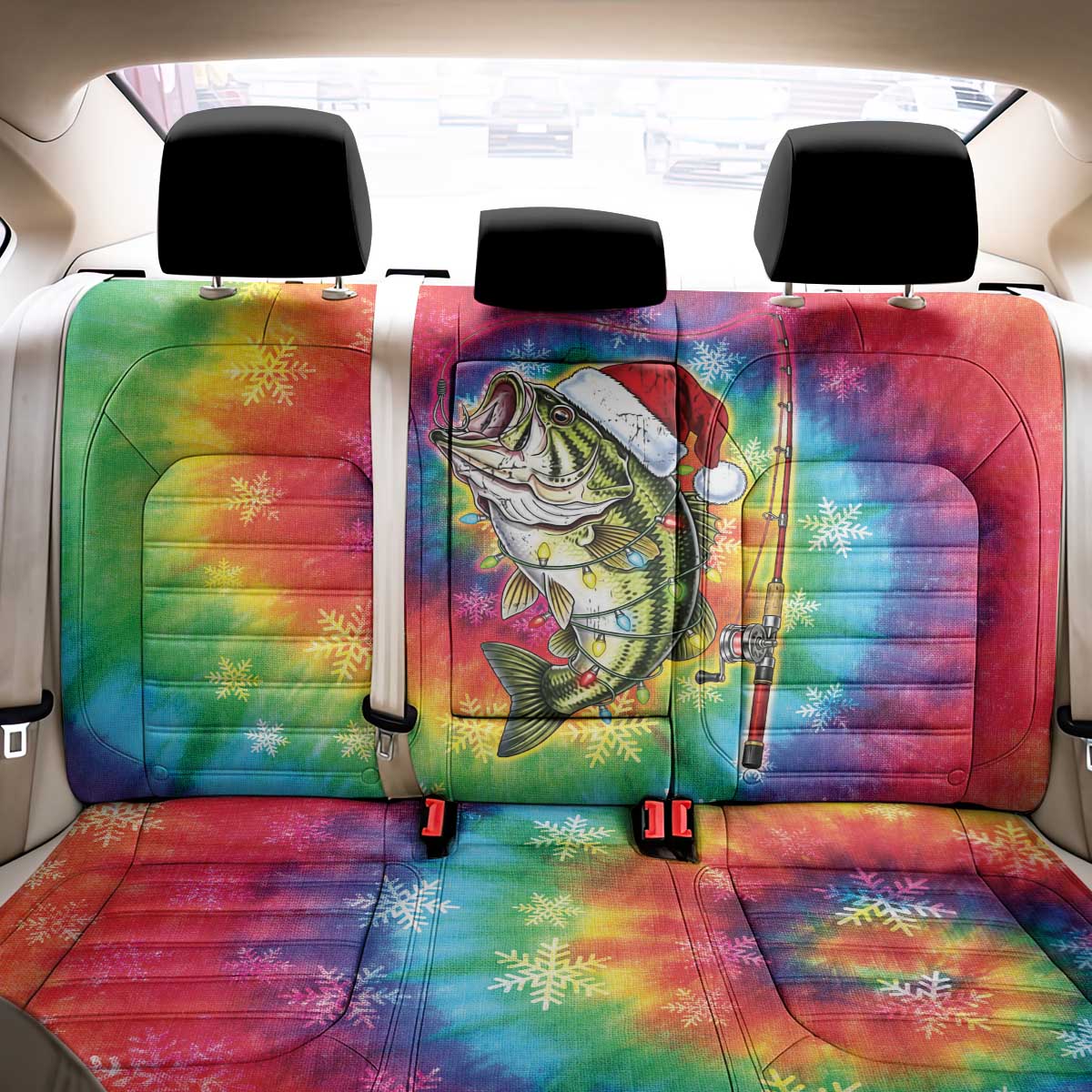 Funny Fishmas Bass Back Car Seat Cover Merry Fishmas Tie-dye Christmas Vibes - Wonder Print Shop