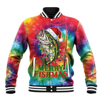 Funny Fishmas Bass Baseball Jacket Merry Fishmas Tie-dye Christmas Vibes - Wonder Print Shop