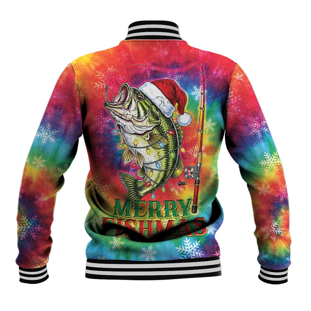 Funny Fishmas Bass Baseball Jacket Merry Fishmas Tie-dye Christmas Vibes - Wonder Print Shop