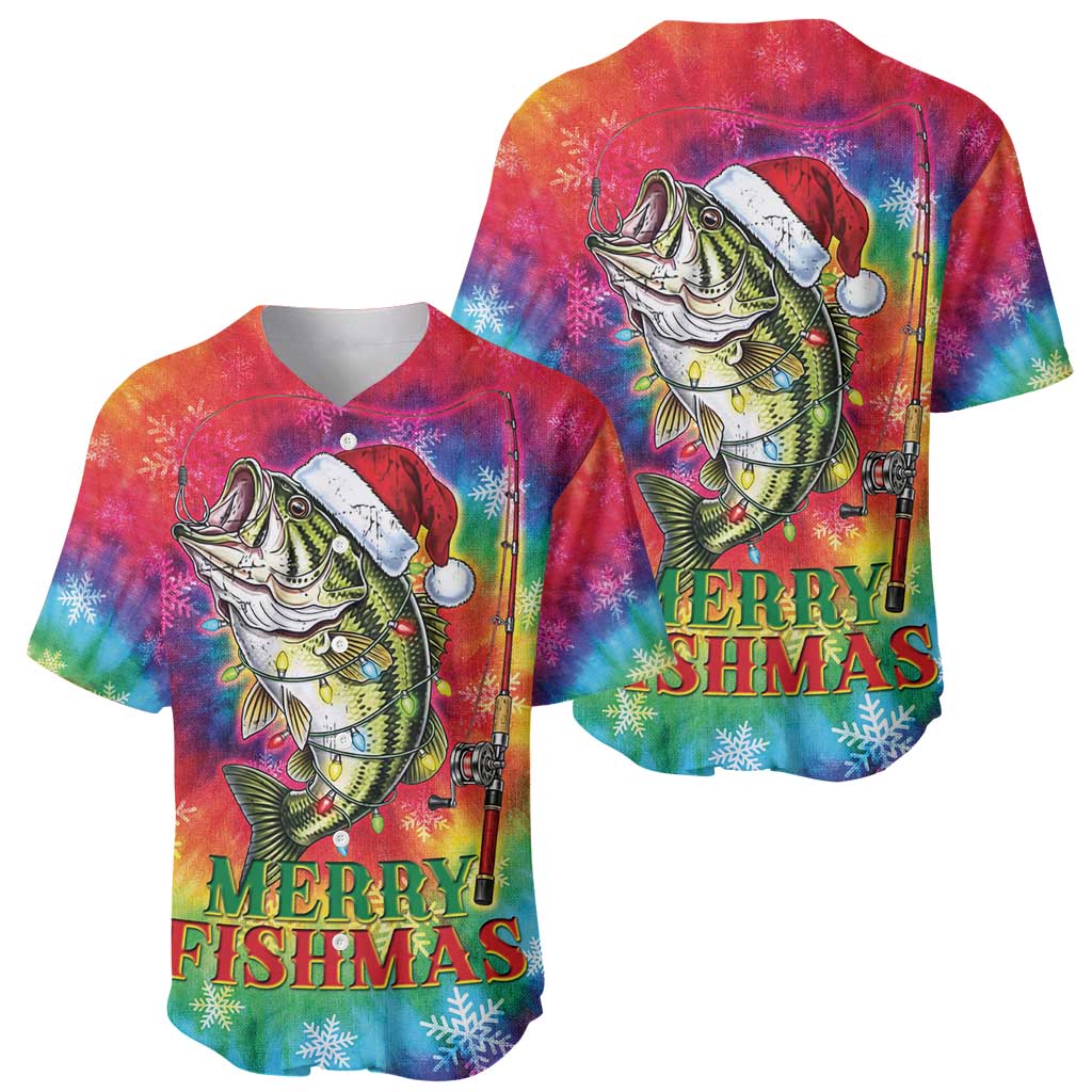 Funny Fishmas Bass Baseball Jersey Merry Fishmas Tie-dye Christmas Vibes - Wonder Print Shop