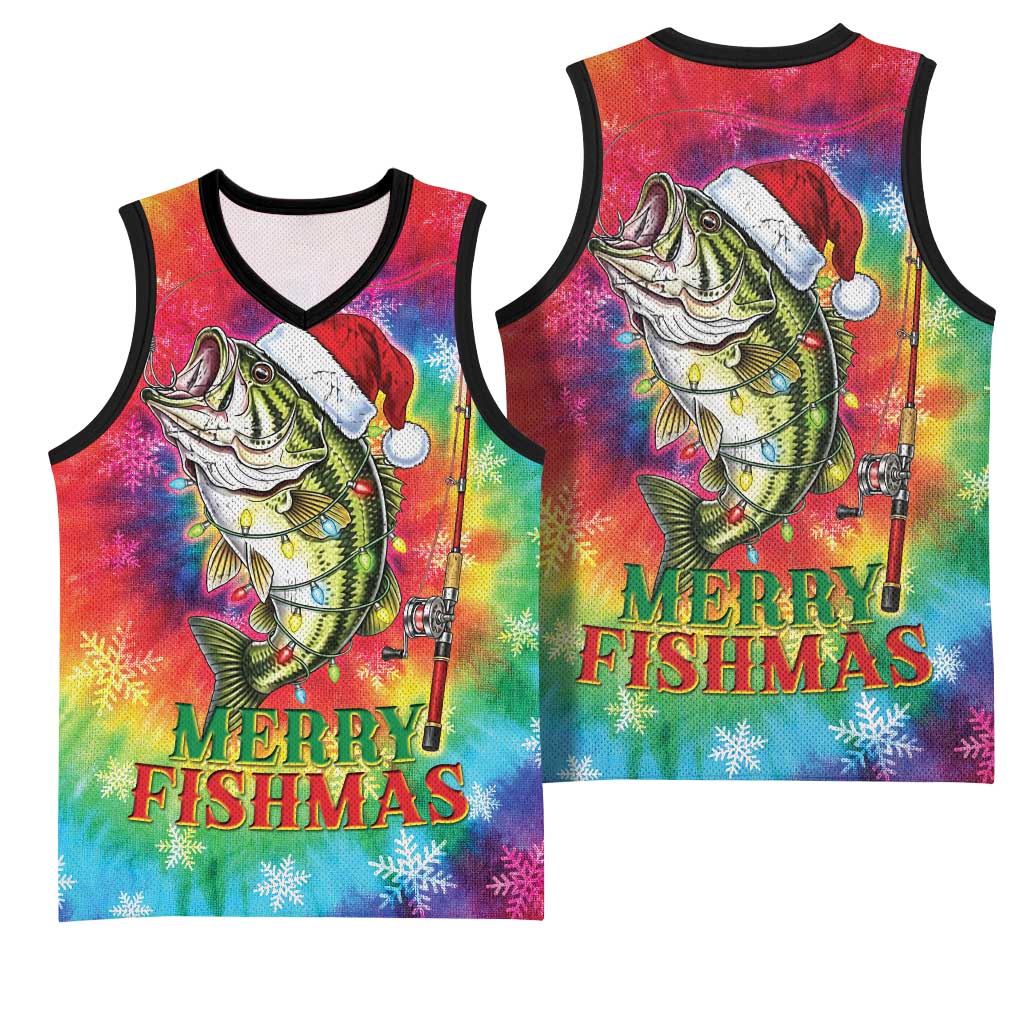 Funny Fishmas Bass Basketball Jersey Merry Fishmas Tie-dye Christmas Vibes - Wonder Print Shop