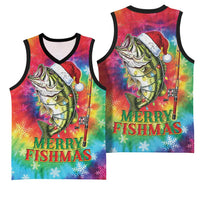 Funny Fishmas Bass Basketball Jersey Merry Fishmas Tie-dye Christmas Vibes - Wonder Print Shop