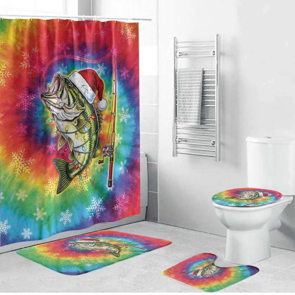 Funny Fishmas Bass Bathroom Set Merry Fishmas Tie-dye Christmas Vibes - Wonder Print Shop