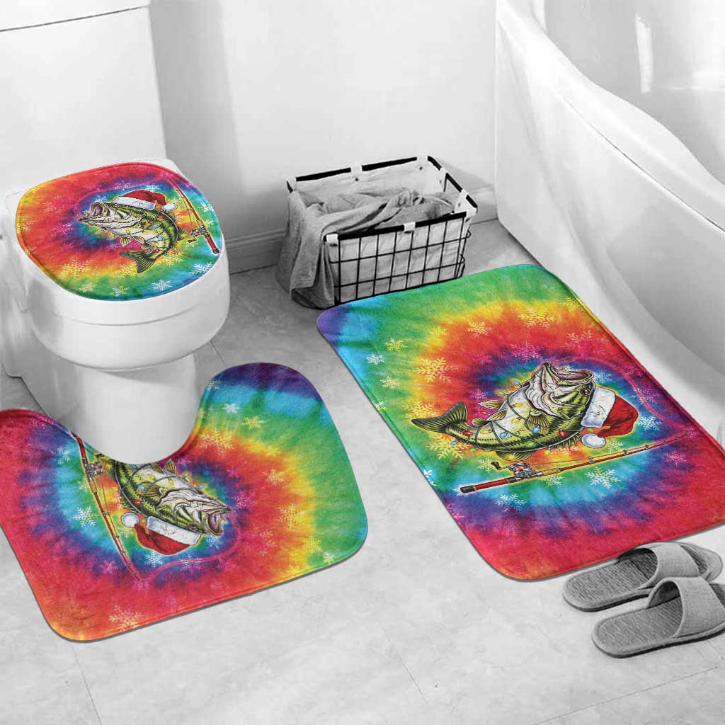 Funny Fishmas Bass Bathroom Set Merry Fishmas Tie-dye Christmas Vibes - Wonder Print Shop
