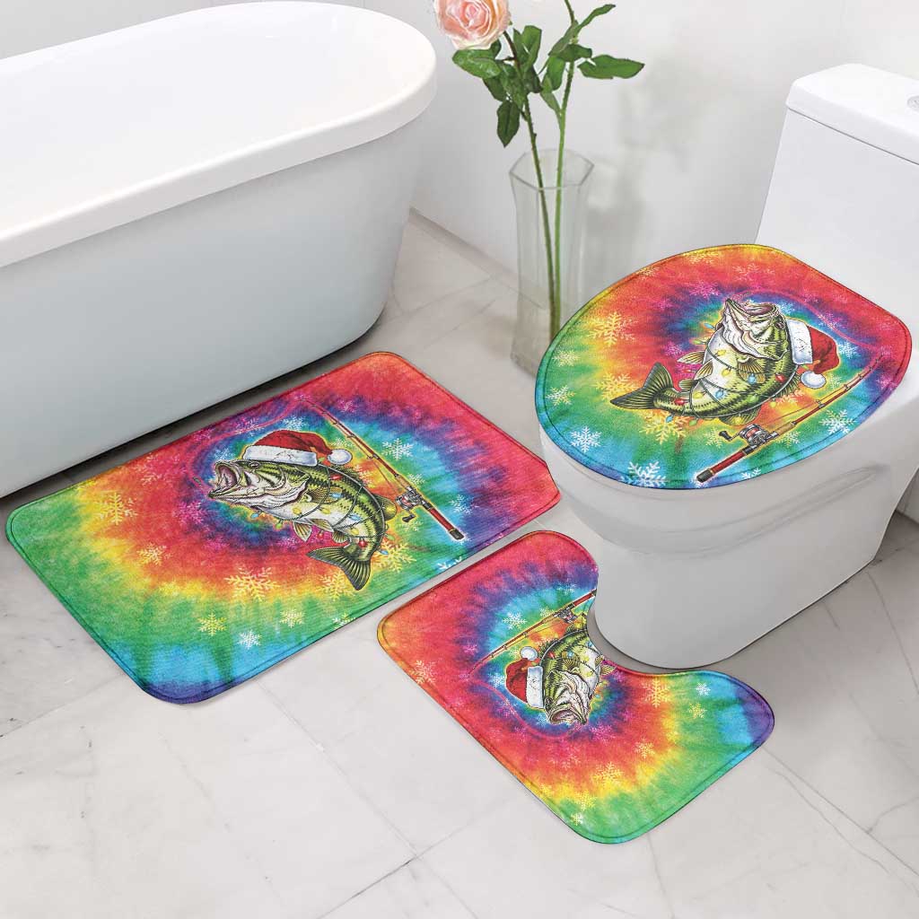 Funny Fishmas Bass Bathroom Set Merry Fishmas Tie-dye Christmas Vibes - Wonder Print Shop