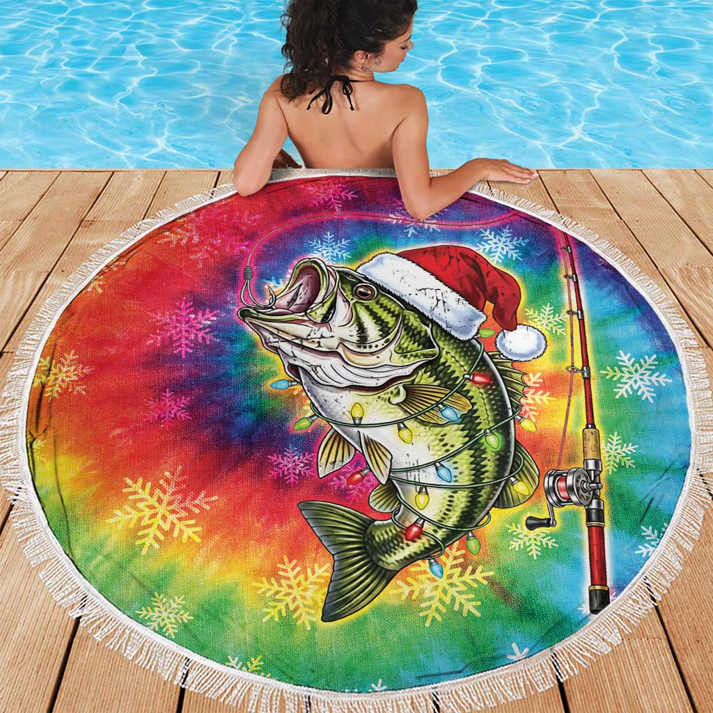 Funny Fishmas Bass Beach Blanket Merry Fishmas Tie-dye Christmas Vibes - Wonder Print Shop