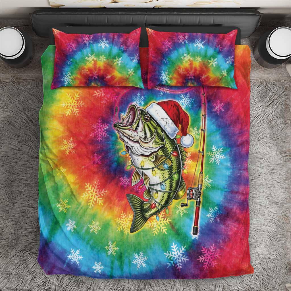Funny Fishmas Bass Bedding Set Merry Fishmas Tie-dye Christmas Vibes - Wonder Print Shop
