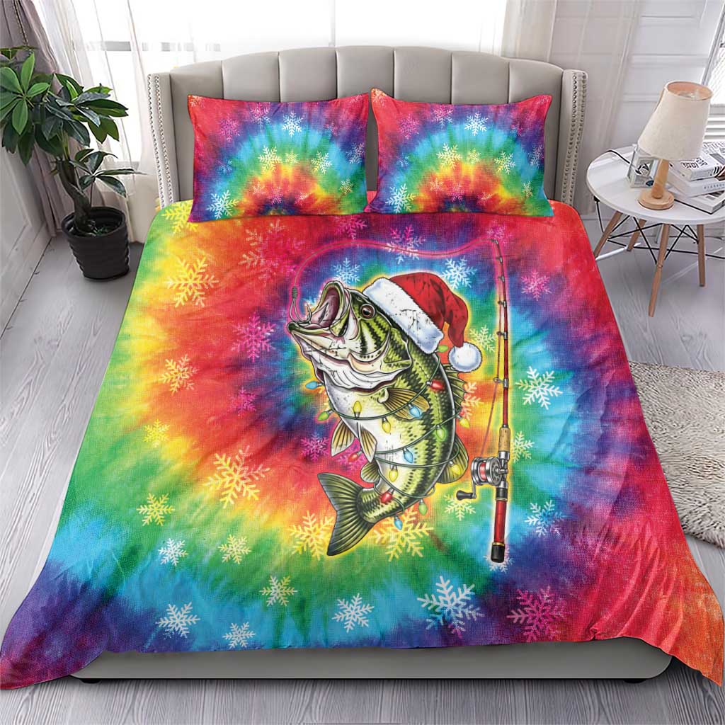 Funny Fishmas Bass Bedding Set Merry Fishmas Tie-dye Christmas Vibes - Wonder Print Shop