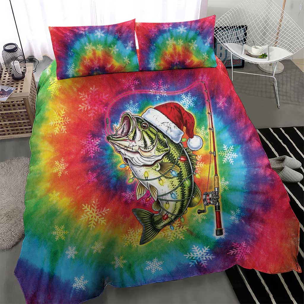 Funny Fishmas Bass Bedding Set Merry Fishmas Tie-dye Christmas Vibes - Wonder Print Shop