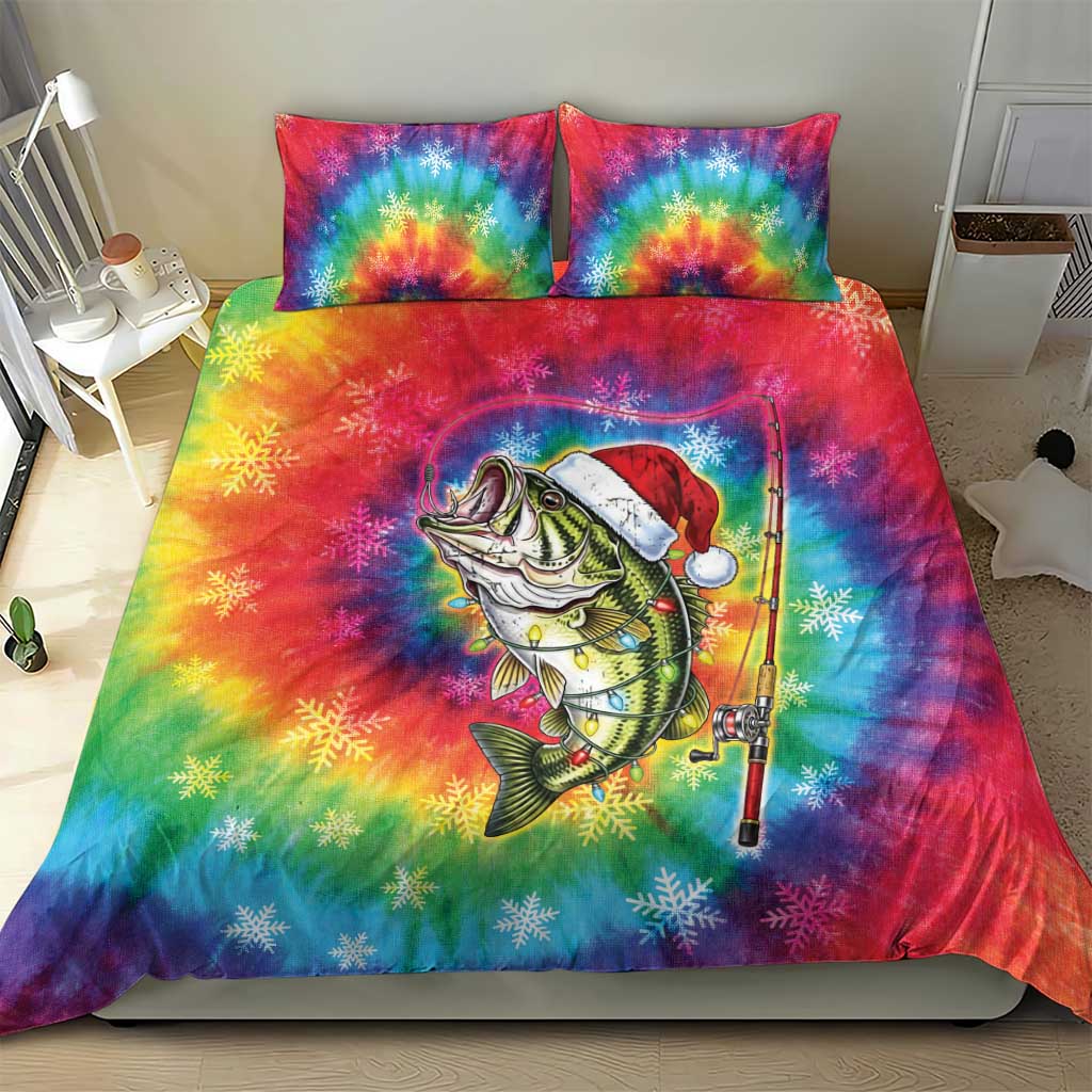 Funny Fishmas Bass Bedding Set Merry Fishmas Tie-dye Christmas Vibes - Wonder Print Shop