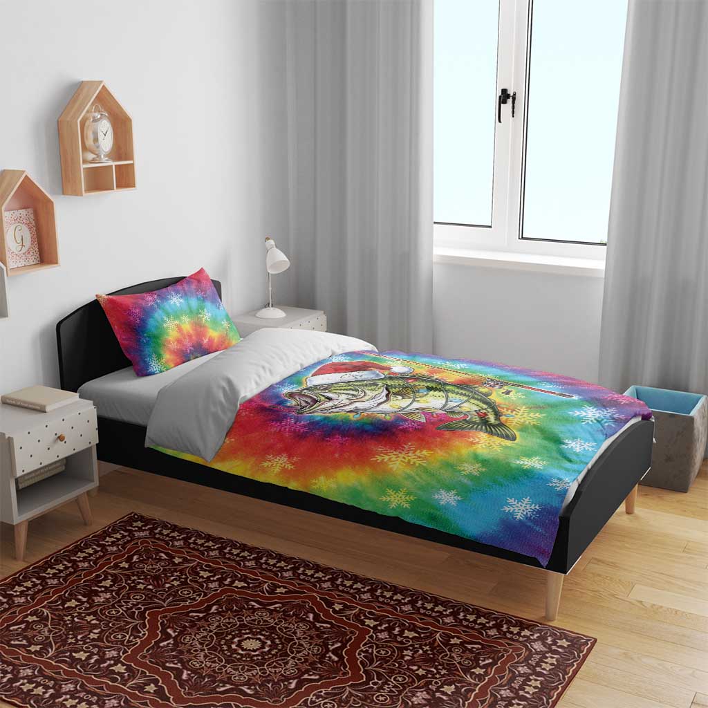 Funny Fishmas Bass Bedding Set Merry Fishmas Tie-dye Christmas Vibes - Wonder Print Shop