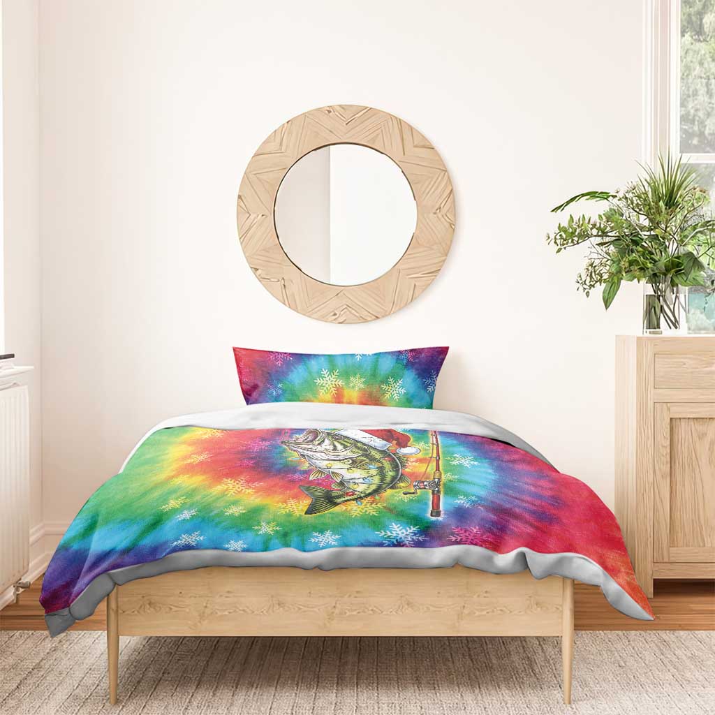 Funny Fishmas Bass Bedding Set Merry Fishmas Tie-dye Christmas Vibes - Wonder Print Shop