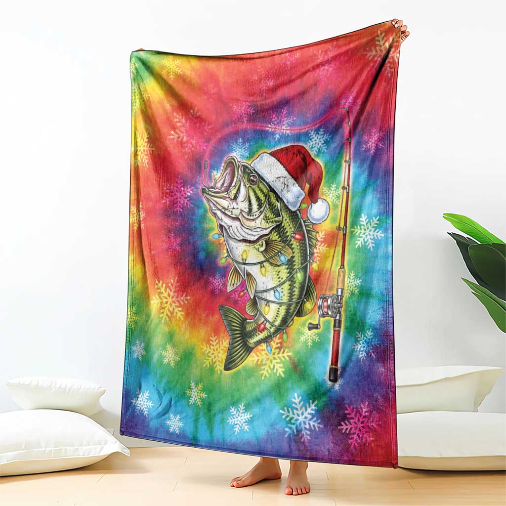 Funny Fishmas Bass Blanket Merry Fishmas Tie-dye Christmas Vibes - Wonder Print Shop