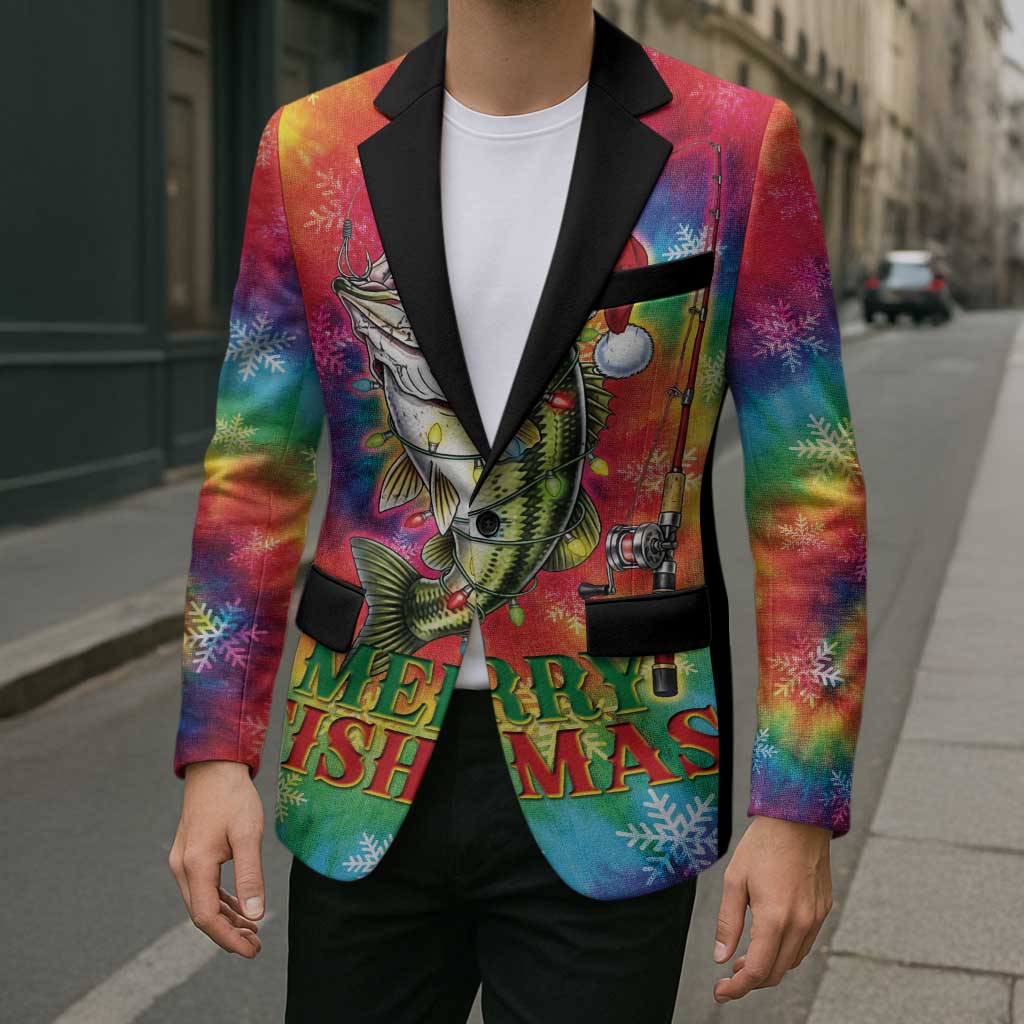 Funny Fishmas Bass Blazer Merry Fishmas Tie-dye Christmas Vibes - Wonder Print Shop