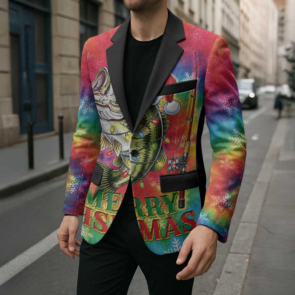 Funny Fishmas Bass Blazer Merry Fishmas Tie-dye Christmas Vibes - Wonder Print Shop