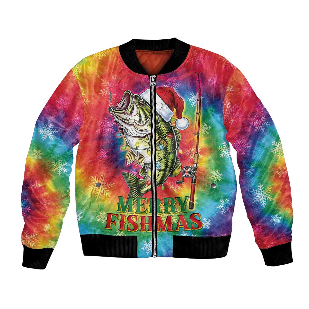 Funny Fishmas Bass Bomber Jacket Merry Fishmas Tie-dye Christmas Vibes - Wonder Print Shop