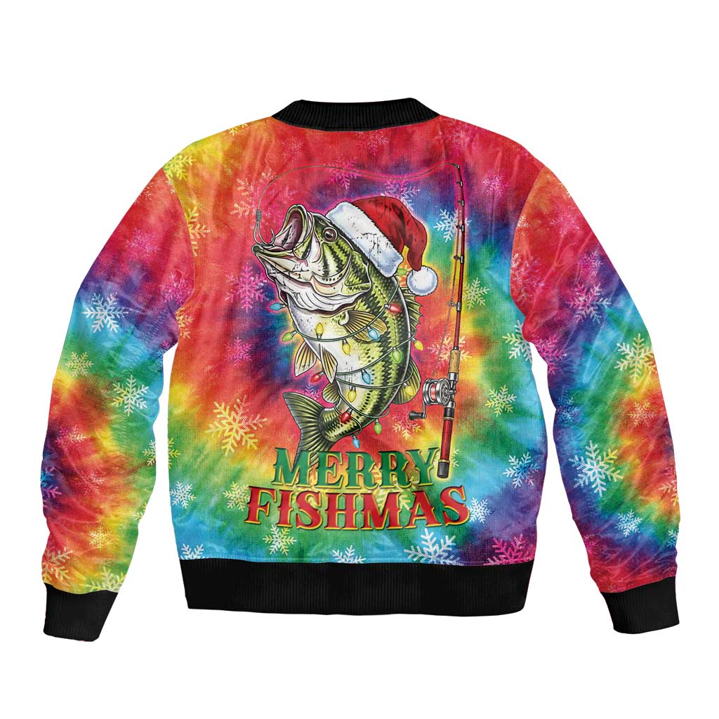 Funny Fishmas Bass Bomber Jacket Merry Fishmas Tie-dye Christmas Vibes - Wonder Print Shop