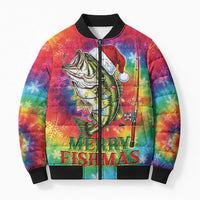 Funny Fishmas Bass Bomber Puffer Jacket Merry Fishmas Tie-dye Christmas Vibes - Wonder Print Shop