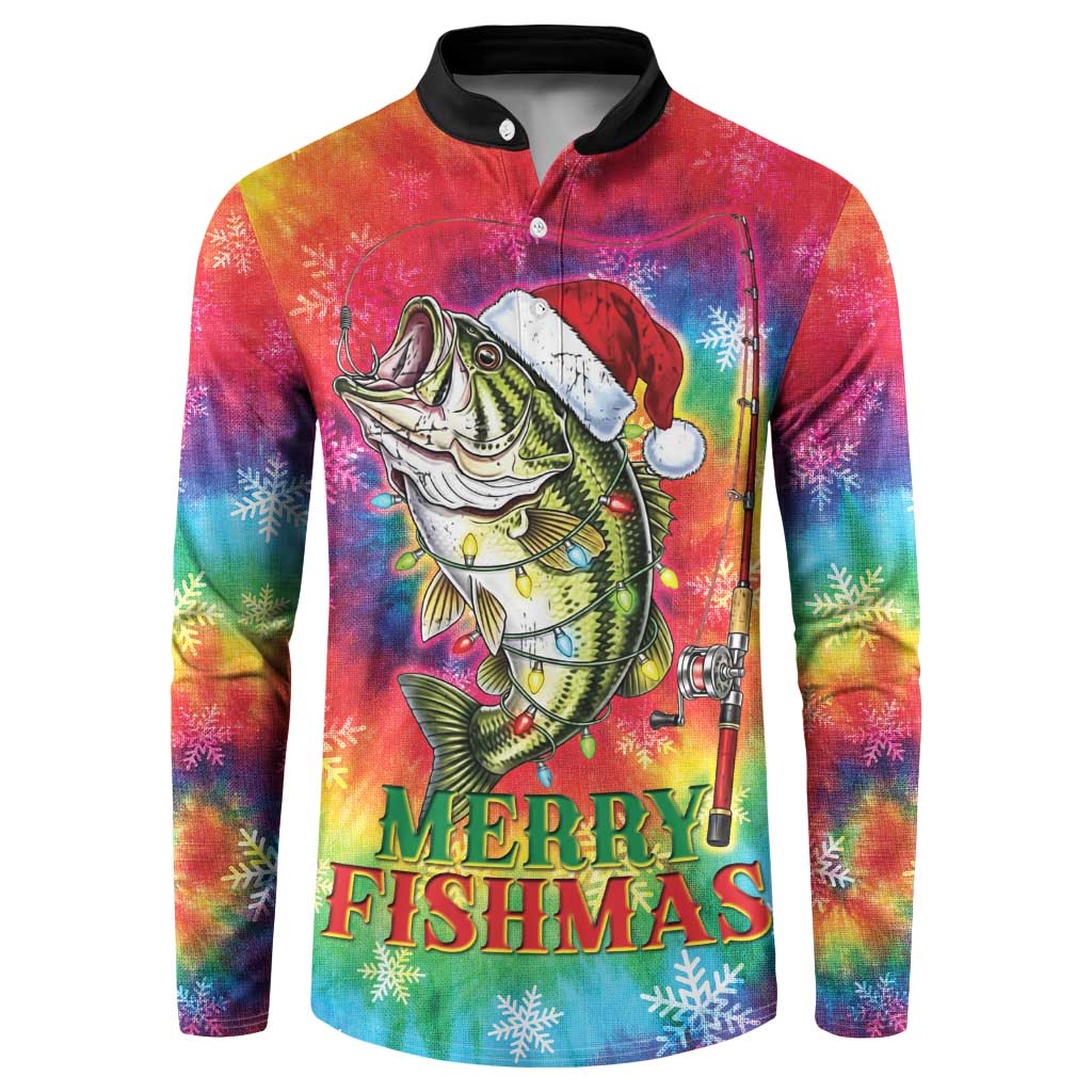 Funny Fishmas Bass Button Sweatshirt Merry Fishmas Tie-dye Christmas Vibes - Wonder Print Shop