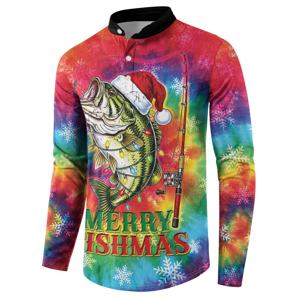 Funny Fishmas Bass Button Sweatshirt Merry Fishmas Tie-dye Christmas Vibes - Wonder Print Shop
