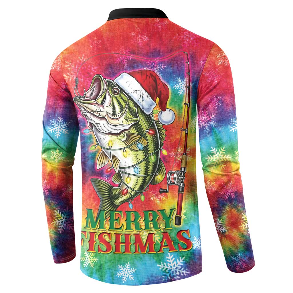 Funny Fishmas Bass Button Sweatshirt Merry Fishmas Tie-dye Christmas Vibes - Wonder Print Shop