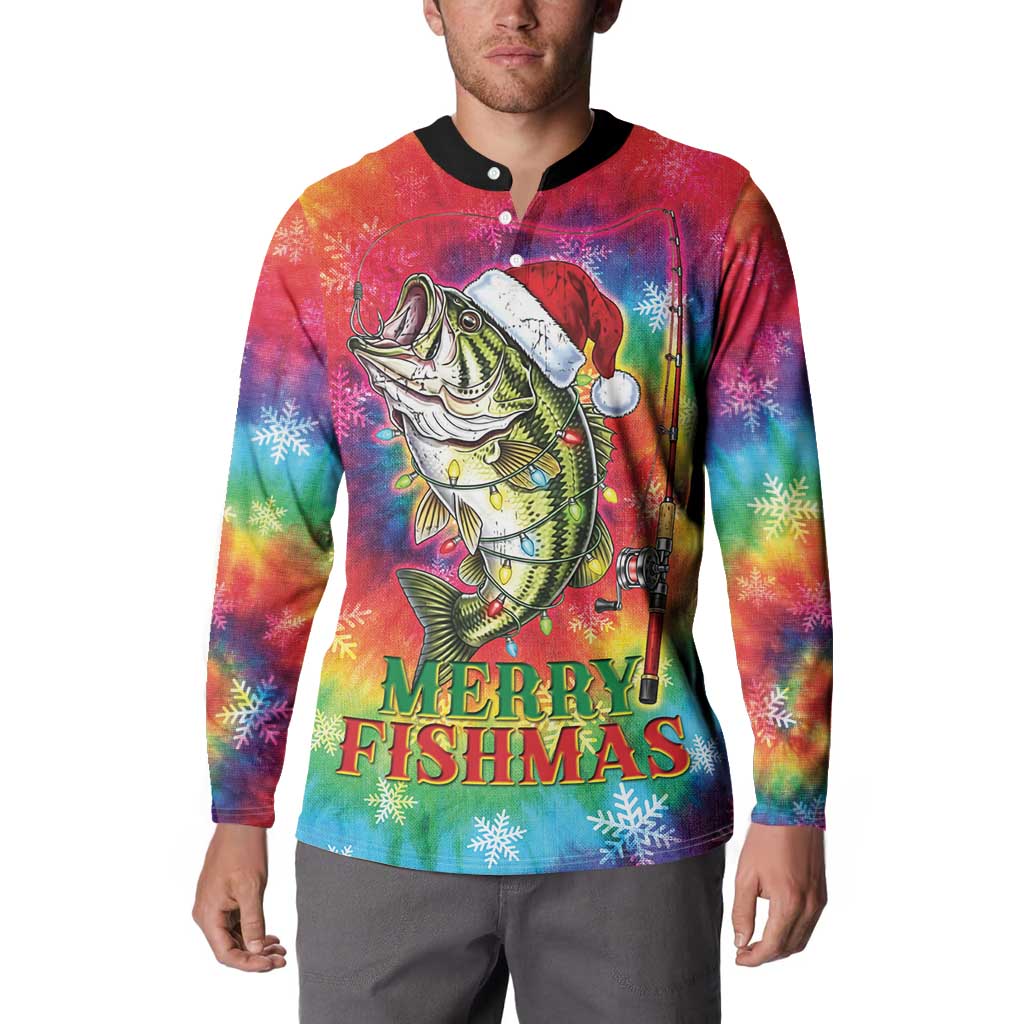 Funny Fishmas Bass Button Sweatshirt Merry Fishmas Tie-dye Christmas Vibes - Wonder Print Shop