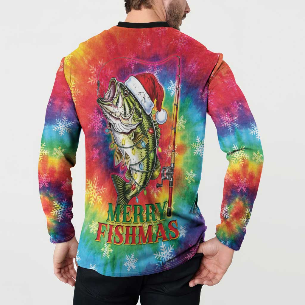 Funny Fishmas Bass Button Sweatshirt Merry Fishmas Tie-dye Christmas Vibes - Wonder Print Shop