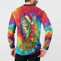 Funny Fishmas Bass Button Sweatshirt Merry Fishmas Tie-dye Christmas Vibes - Wonder Print Shop
