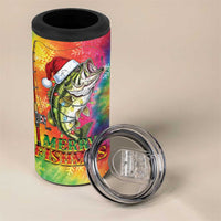Funny Fishmas Bass 4 in 1 Can Cooler Tumbler Merry Fishmas Tie-dye Christmas Vibes - Wonder Print Shop