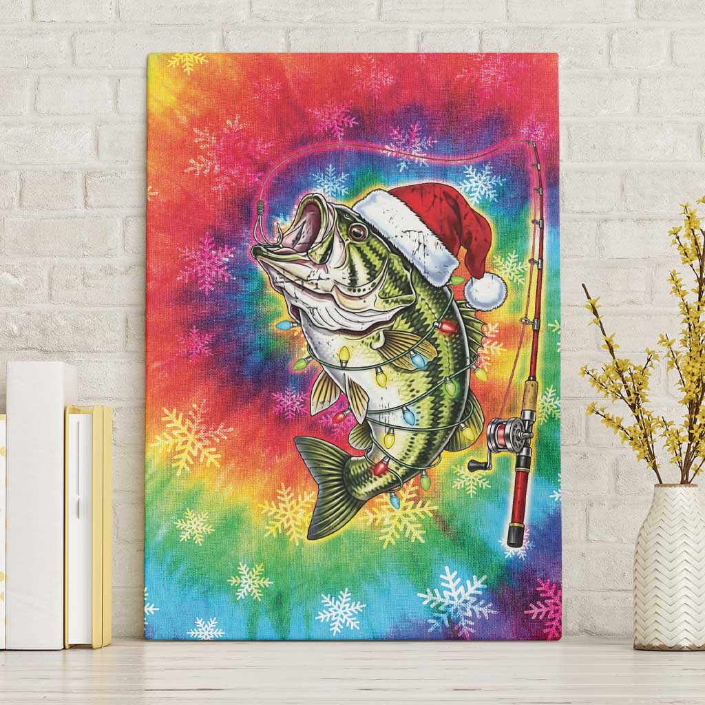 Funny Fishmas Bass Canvas Wall Art Merry Fishmas Tie-dye Christmas Vibes - Wonder Print Shop