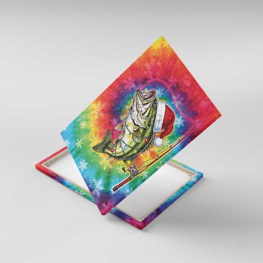 Funny Fishmas Bass Canvas Wall Art Merry Fishmas Tie-dye Christmas Vibes - Wonder Print Shop