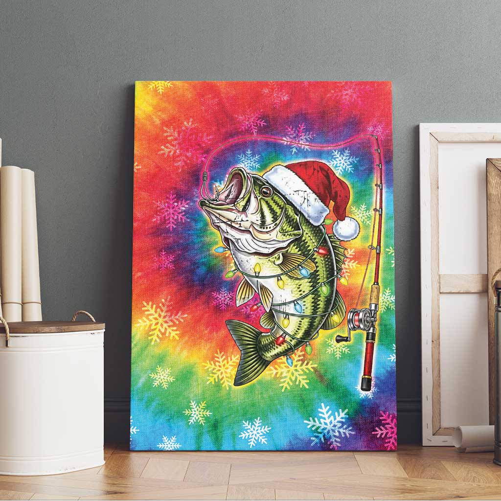 Funny Fishmas Bass Canvas Wall Art Merry Fishmas Tie-dye Christmas Vibes - Wonder Print Shop