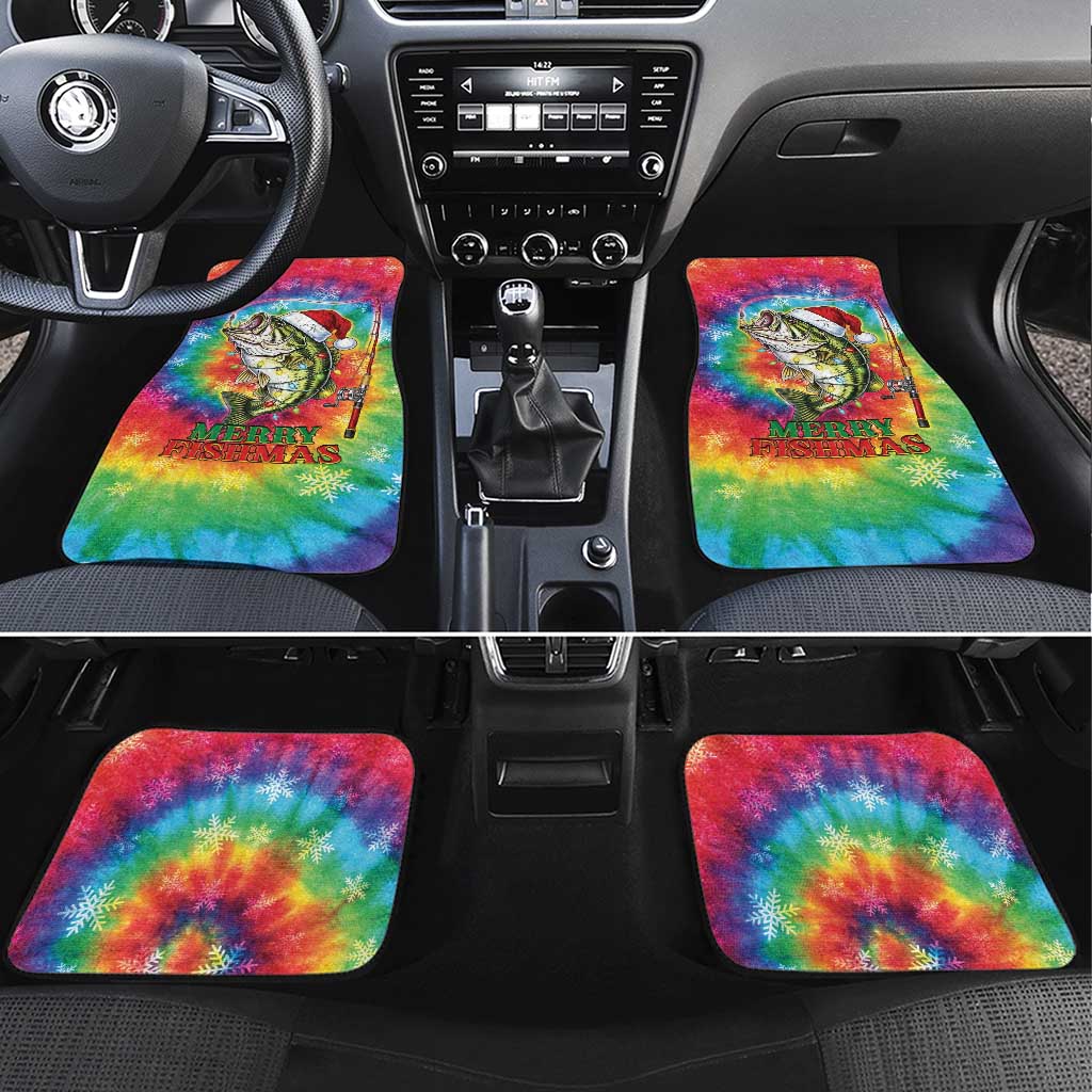 Funny Fishmas Bass Car Mats Merry Fishmas Tie-dye Christmas Vibes - Wonder Print Shop