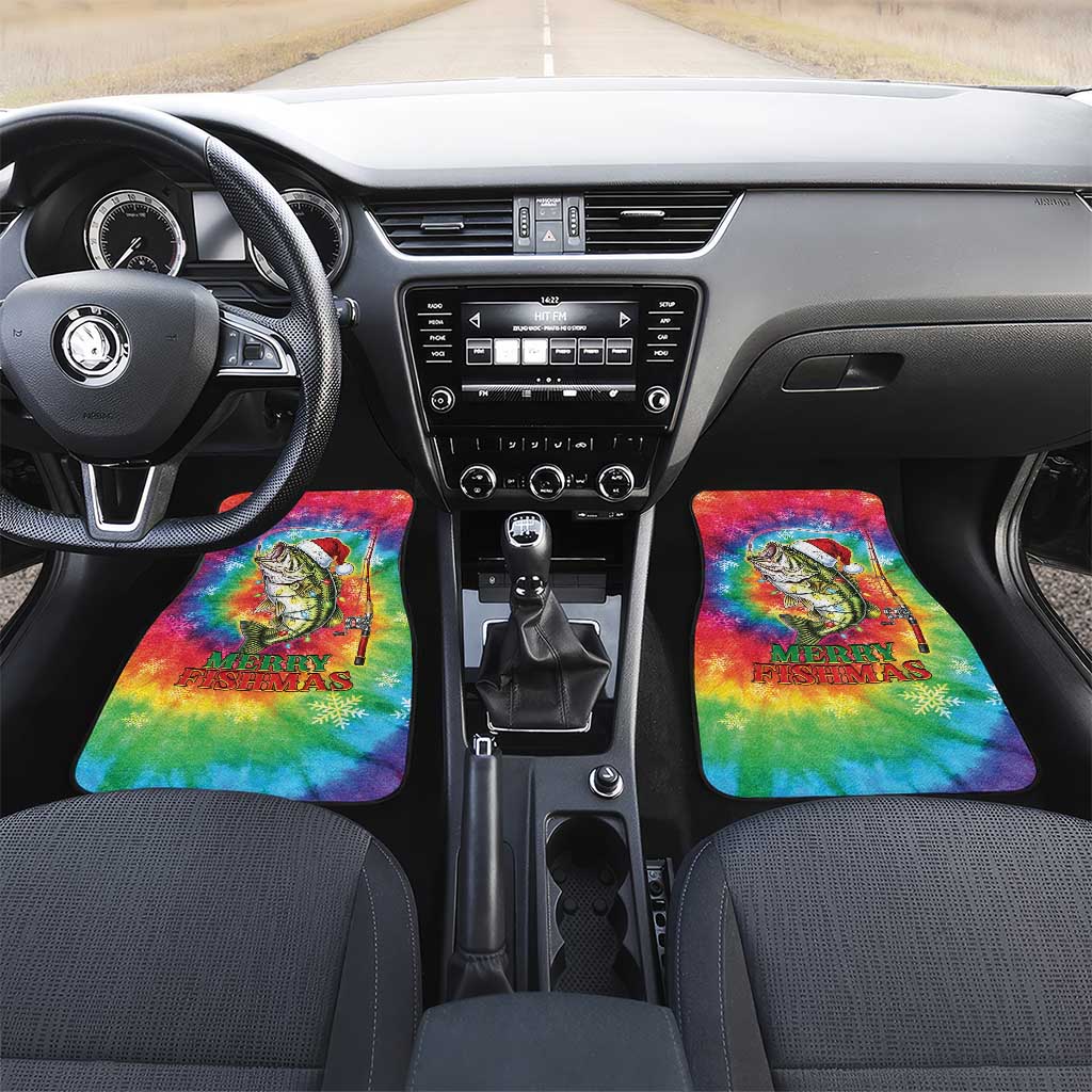Funny Fishmas Bass Car Mats Merry Fishmas Tie-dye Christmas Vibes - Wonder Print Shop