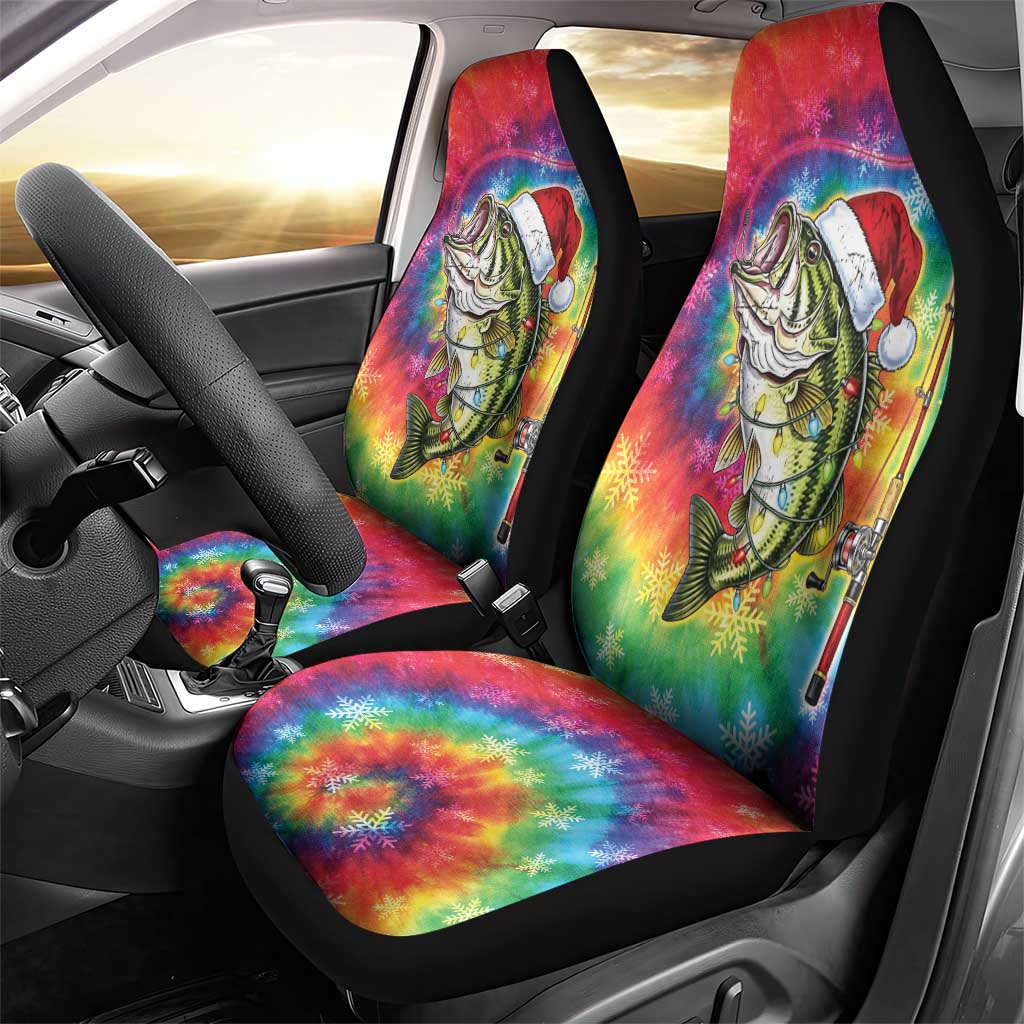 Funny Fishmas Bass Car Seat Cover Merry Fishmas Tie-dye Christmas Vibes - Wonder Print Shop