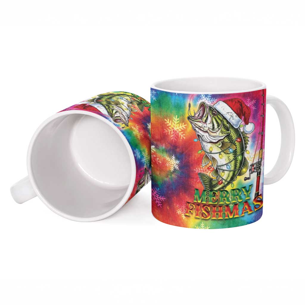 Funny Fishmas Bass Ceramic Mug Merry Fishmas Tie-dye Christmas Vibes - Wonder Print Shop