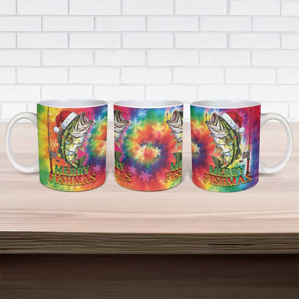 Funny Fishmas Bass Ceramic Mug Merry Fishmas Tie-dye Christmas Vibes - Wonder Print Shop