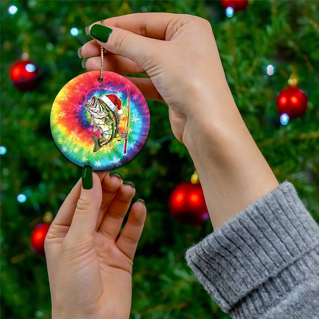 Funny Fishmas Bass Ceramic Ornament Merry Fishmas Tie-dye Christmas Vibes - Wonder Print Shop