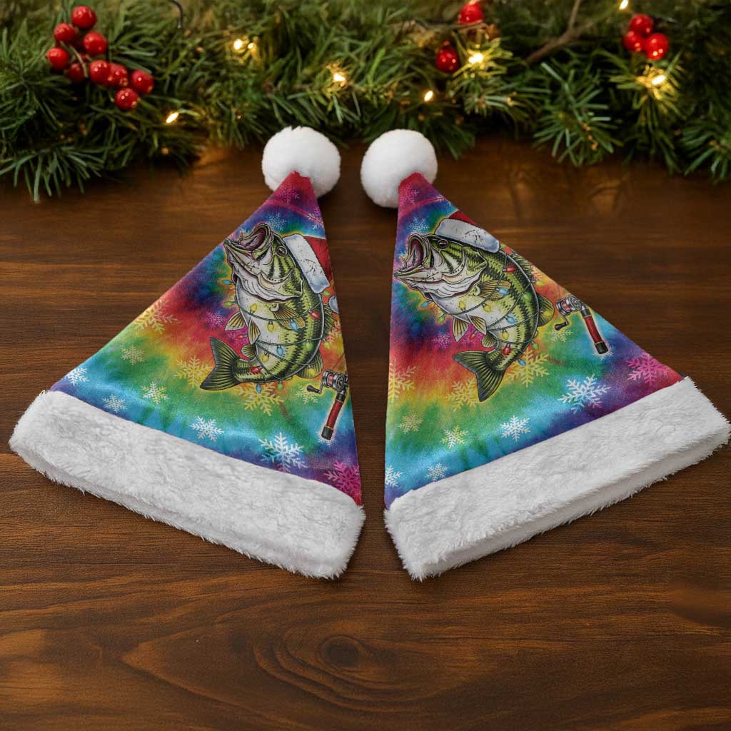 Funny Fishmas Bass Christmas Santa Hat Merry Fishmas Tie-dye Christmas Vibes - Wonder Print Shop