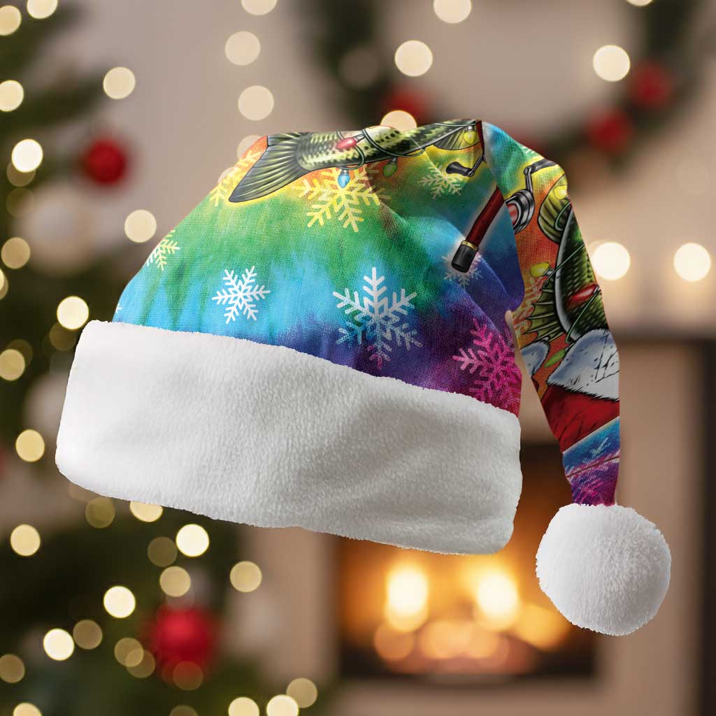 Funny Fishmas Bass Christmas Santa Hat Merry Fishmas Tie-dye Christmas Vibes - Wonder Print Shop