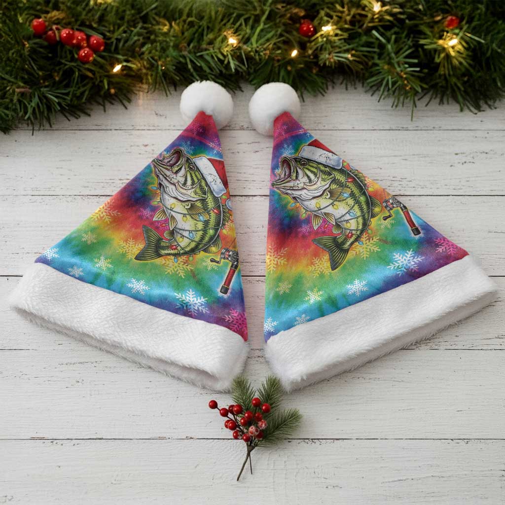 Funny Fishmas Bass Christmas Santa Hat Merry Fishmas Tie-dye Christmas Vibes - Wonder Print Shop