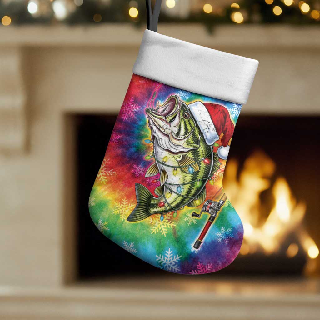 Funny Fishmas Bass Christmas Stocking Merry Fishmas Tie-dye Christmas Vibes - Wonder Print Shop