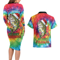 Funny Fishmas Bass Couples Matching Long Sleeve Bodycon Dress and Hawaiian Shirt Merry Fishmas Tie-dye Christmas Vibes - Wonder Print Shop