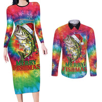 Funny Fishmas Bass Couples Matching Long Sleeve Bodycon Dress and Long Sleeve Button Shirt Merry Fishmas Tie-dye Christmas Vibes - Wonder Print Shop